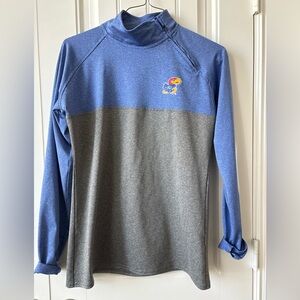Kansas Jayhawks Women’s Two-Tone Blue & Gray Pullover.  Size M.
